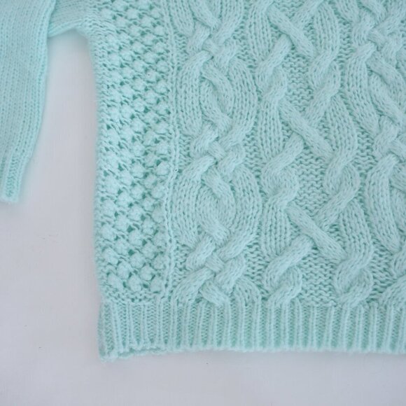 Vintage Heres A Hug Pastel Mint Cable Knit Mockneck Sweater M - Picture 7 of 10